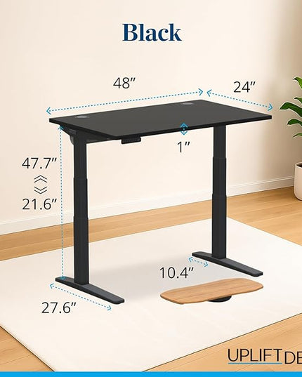 UPLIFTDESK V3 2-Leg Black Laminate Wood Standing Desk – Adjustable Height, Advanced 1-Touch Memory Keypad, Under Desk Cable Management, Wire Grommets & Rocker Board (Black C-Frame, 48 x 30 inch)