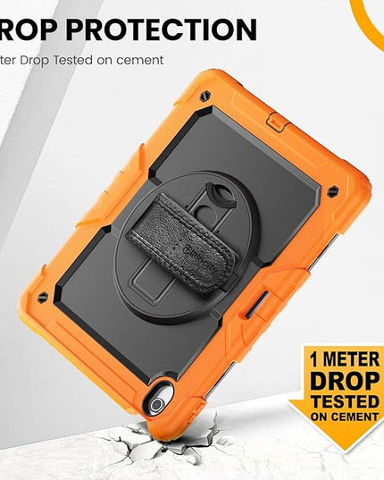 timecity for iPad (A16) 11th/ 10th Generation Case 11''/ 10.9 Inch (2025/2022) - Heavy Duty Protective Cover with Screen Protector, Stand, Shoulder Strap & Pencil Holder | Kids-Friendly - Orange