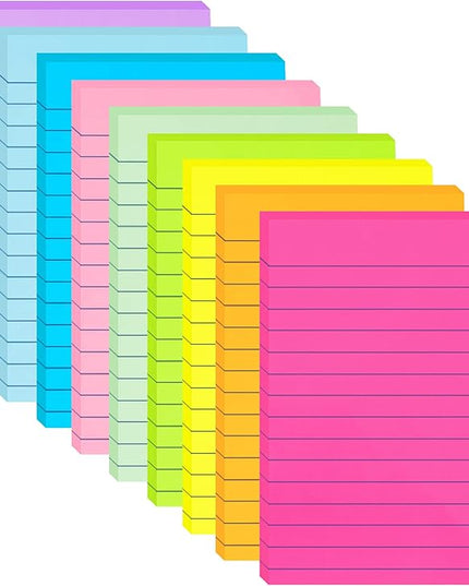9 Pack Lined Sticky Notes 4x6 in Post Sticky Notes with Lines, 9 Bright Colors Self Sticky Notes Pad Its, Large Ruled Sticky Note for Office, Home, 35 Sheets/Pad