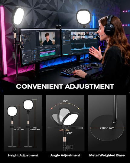 PQRQP Ring Light with Stand, Adjustable Desktop Light with Phone Holder, CRI 97+, Video Conference Light for Zoom Meetings, Webcam, Recording, Live Stream(Flash Tubes)