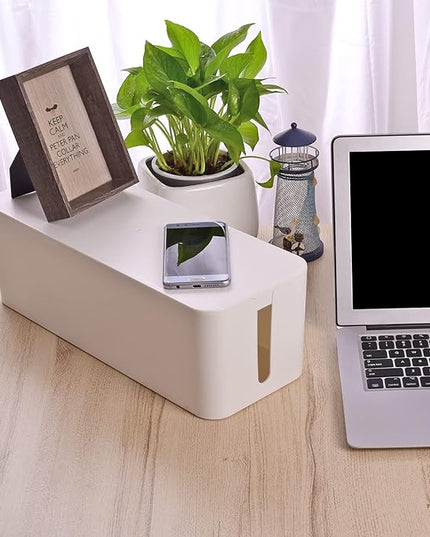 Cable Organizer Box Set of Three, Power Cover Cord Holder Surge Protector for Desk (White)