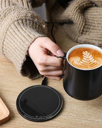 APEKX Warm Cup Coffee Mug Warmer Set - Smart Stable Constant Temperature 131°F, 15W Wireless Charging, 12.8 oz Capacity - Supports USB-C Interface, Automatic Power On/Off Function (4 H). (Black)