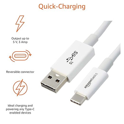 Amazon Basics USB-C to USB-A 3.1 Gen 2 High-Speed Charging Cable, 10Gbps, USB-IF Certified, for Apple iPhone 16/15, iPad, Samsung Galaxy, Tablets, Laptops, 3 Foot, White