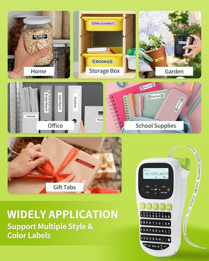 Vixic Label Maker Machine with-Tape, H1100 Handheld Label Maker Waterproof-Labels Portable Labeler Backlit Screen for Home School Office Organization Gifts, Multiple Fonts Symbols Borders Easy to Use