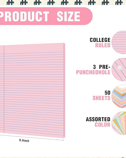 PerKoop 600 Sheets Colored Loose Leaf Paper 8.5" x 11" college ruled Lined 3 Hole Punched notebook Filler Paper for 3 Ring Binders Office School Supplies (Fantasy Color)