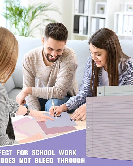 PerKoop 400 Sheets Colored Loose Leaf Paper 8.5" x 11" college ruled Lined 3 Hole Punched notebook Filler Paper for 3 Ring Binders Office School Supplies (Sweet Color)