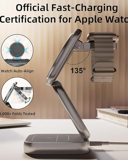 5-in-1 Wireless Charger for MagSafe, AC ISLAND Portable Travel Charging Station, 35W Max Fast Foldable Magnetic Stand, Evolved for iPhone 17-12 & Air Series, Apple Watch, AirPods (with 35W Adapter)