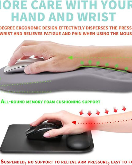 Ergonomic Mouse Pad Wrist Support with Memory Foam Massage Bulge, Carpal Tunnel Pain Relief Mousepad Wrist Rest for Mouse(12x8 inch, Silver Gray Light Purple)