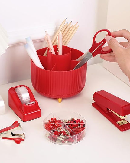 SKYDUE Red Office Supplies Set, Desk Accessories, Stapler, Tape Dispenser, Scissors, Binder/Paper Clips and 1000pcs Staples, Office Decor for Women