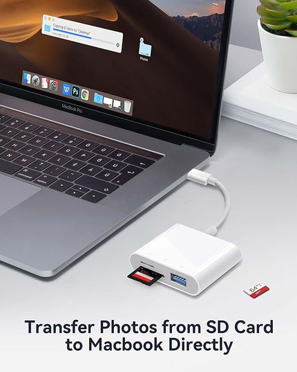USB-C SD Card Reader, Memory Card Reader for Micro SD/SD Cards, Type C SD Adapter Compatible with iPhone 15 16, Samsung Galaxy, MacBook, iPad and More USB C Devices - 3 Slots