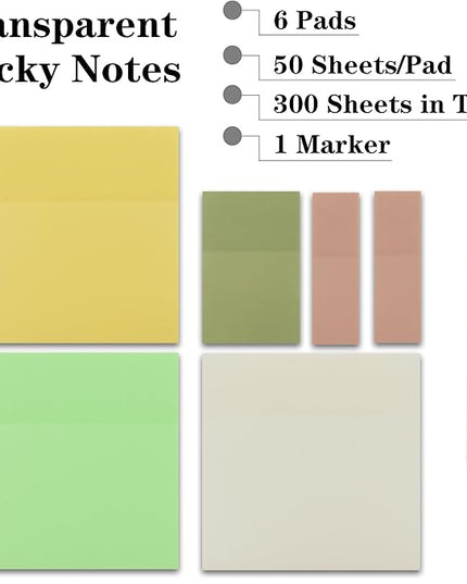 Transparent Sticky Notes, 3"x3" Clear Sticky Notes, Waterproof Translucent Sticky Note Pads for Books Annotation, Clear Post it Notes for Bible Journaling Study, School Office Supplies