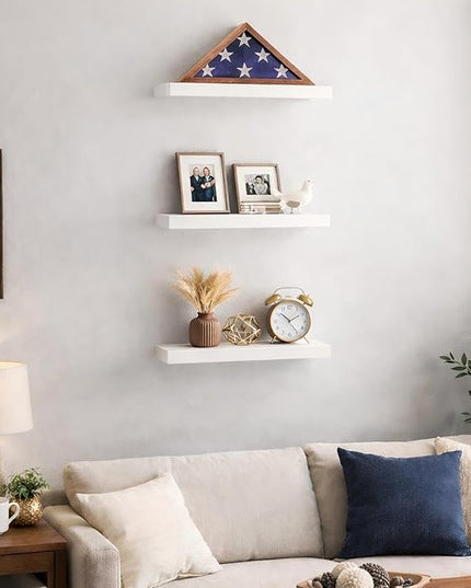 BAYKA White Floating Shelves for Wall – Rustic Wood Wall Shelves with Metal Brackets for Bathroom, Bedroom, Kitchen, or Living Room Decor Organization – Set of 3, Sturdy Storage with 22lb Capacity