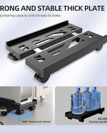 Adjustable Mobile CPU Stand, Ventilated Computer Tower Stand with 4 Caster Wheels Fits Most PC Tower, Under Desk CPU Holder PC Floor Cart Computer Riser for Students and Gamers (Black)