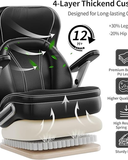 Big and Tall Office Chair, 600lbs Heavy Duty Desk Chair with 5D Arms, Adjustable Lumbar Support & Height, Tilt Function, PU Leather High Back Ergonomic Executive Computer Chair with 3'' Silent Casters