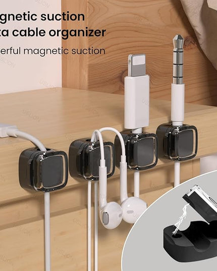 IFNOW 6 Pack Magnetic Cable Clips Cord Organizer Black Self Adhesive Cord Holder Under Desk Cable Management for Home, Office, Car,Desk, Nightstand