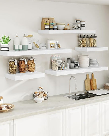 Heimlove Bathroom 12" Deep Floating Shelves for Wall Shelf Over Toilet Wall Mounted Farmhouse Long 55 inches Set of 1, Farmhouse Shelves with Invisible Brackets for Living Room, Kitchen, Bedroom,White