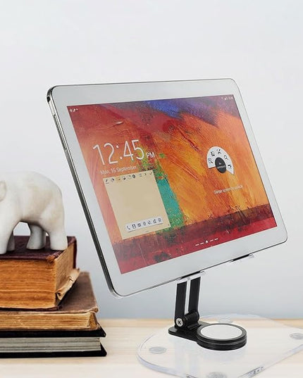 CONGARTENO Adjustable Acrylic Tablet Stand and Desktop Phone Holder for Desk Use, 360° Rotatable Foldable Dark Phone and Laptop Mount Compatible with iPad and Smartphones