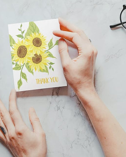 Twigs Paper Thank You Card Set - 12 Assorted Greeting Cards For All Occasions - Thank You Cards with Envelopes - Appreciation Cards - Eco Friendly - Made In USA - 5.5 x 4.25 Inch Size - Sunflower