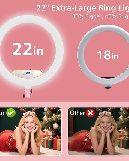 22" Large Ring Light with Stand,Foldable LED Big Ring Light Tripod for iPhone Phone Ipad, 75" Tall Tripod Touch Screen,Wireless Remote for Live Stream,YouTube,TikTok Video Shooting Pink