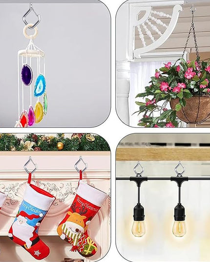 Sexoeie 50 PCS Sliver Eye Screw Hooks for Hanging Heavy Duty with Safety Buckle.Metal Ceiling Hooks for Hanging Plants Cup Wind Chime Bird Feeders Patio Lights at Indoor&Outdoor