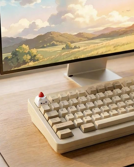 Artisan Keycaps, Cute Custom Couple Rabbits Key Caps for MX Mechanical Keyboard, Resin Handmade 1U Replacement for Esc Arrow Keys - Strawberry Rabbit