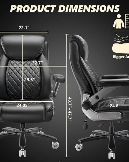 700LBS Large Heavy Duty Office Chair with 5D Flip Arms, Comfy Big and Tall Executive Office Desk Chair with Pocket Spring Cushion, High Back Computer Chair with Lumbar Support,Dual Rubber Wheel