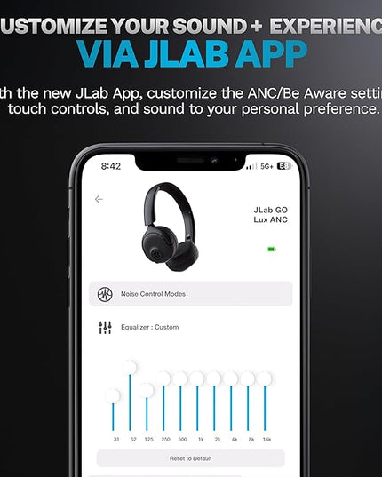 JLab Go Lux ANC Wireless Headphones, Cloud White, Hybrid Active Noise Cancelling, Premium On-Ear Bluetooth Headset, Customizable Sound, Be Aware Mode, Cloud Foam Comfort, Multipoint Connection