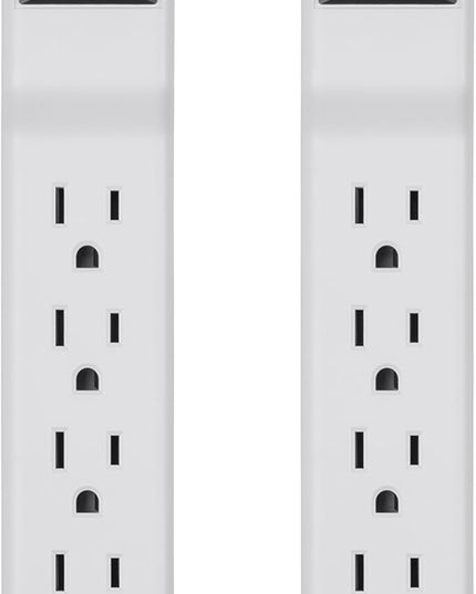 Belkin Power Strip Surge Protector - 6 AC Multiple Outlets, 2 ft Long Heavy Duty Metal Extension Cord for Home, Office, Travel, Computer Desktop & Phone Charging Brick - 200 Joules, White (2 Pack)