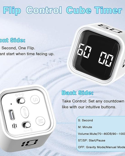 Cube Pomodoro Timer, Smart Productivity Timer 5/10/30/60 Minutes & Custom Countdown, Pause & Resume, Adjustable & Silent Visual Timer, Portable Rotation Multi Desk Timer for Study Task Work Kitchen