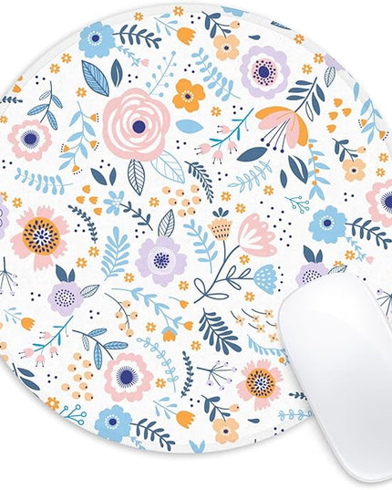 Pink Flowers Round Mouse Mat, Funny Small Mouse Mat with Non-Slip Rubber Base, Home Office Decor Desk Accessory, 8.7inch Round