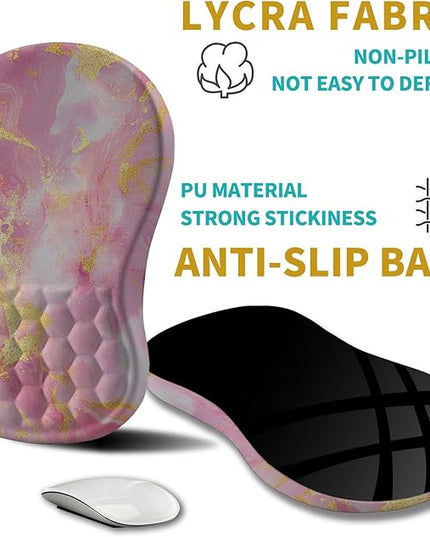 Hokafenle Ergonomic Mouse Pad Wrist Support, Wrist Rest Mousepad for Carpal Tunnel Pain Relief with Integrated Memory Foam Slope Massage Bulge (11.8x7.9 inch,Pink Gold Marble