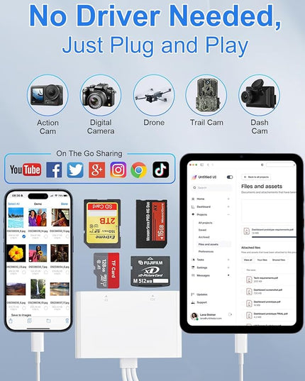Memory Stick Pro Duo Adapter - XD Picture Card Reader for iPhone/USB C/A, 4 in 1 SD/TF/MS/XD Card Reader Adapter Sony Cybershot Card Reader Support iPhone 17/16/15/14/13/12/11/Pad/PC/Android/Laptop