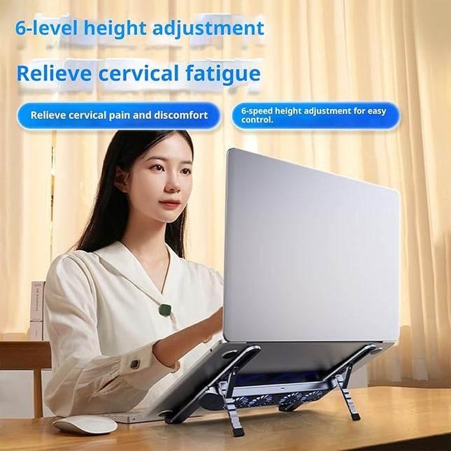 ANGESHA Foldable Laptop Cooling Pad with Quiet Fan and Adjustable Stand for 10-17inch Tablets Aluminum Alloy Design