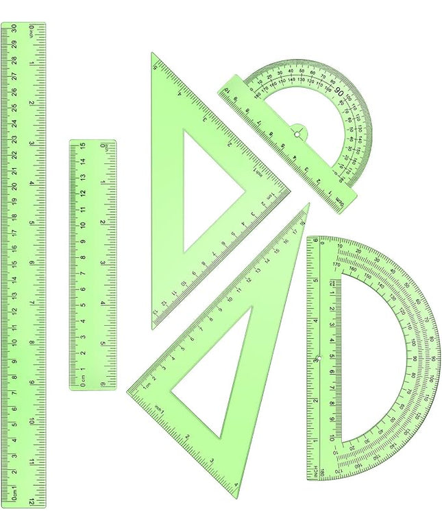 Tenare 6 Pcs Plastic Ruler Math Set Includes 12 Inch 6 Inch Straight Protractor Triangle Geometry Transparent Math Ruler Measuring Tools for School Office Home(Green)