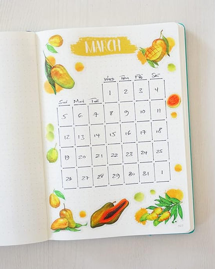 Monthly Calendar Planner Stickers - 12 Transparent Sticker Sheets with Beautiful Fruit Illustrations, Undated Calendar Stickers, Supplies for Planners or Bullet Journals