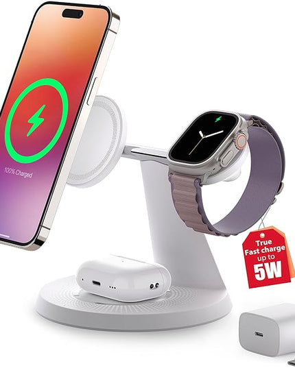3 in 1 Wireless Charging Station for Apple Device: Fast Charging Station for iPhone and Watch with MagSafe, Stable Charger Stand for iPhone 12-16 & iWatch & AirPods