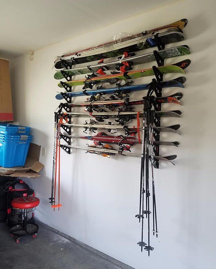 StoreYourBoard Ski Rack – Heavy-Duty Horizontal Ski Wall Mount & Snowboard Wall Mount for Garage Wall Shelving - Snowboards & Gear, Multi-Sport Skateboard Organizer - Skiing Accessories - Holds 3 Pair
