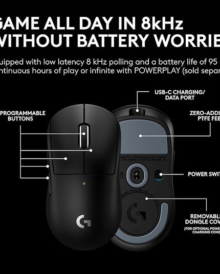 Logitech G PRO X Superlight 2c Wireless Gaming Mouse, 51 g pro-Grade Compact Mouse with 5 programmable Buttons, USB-C Charging, 44K DPI Sensor, up to 8 kHz Polling for PC/Mac - Black