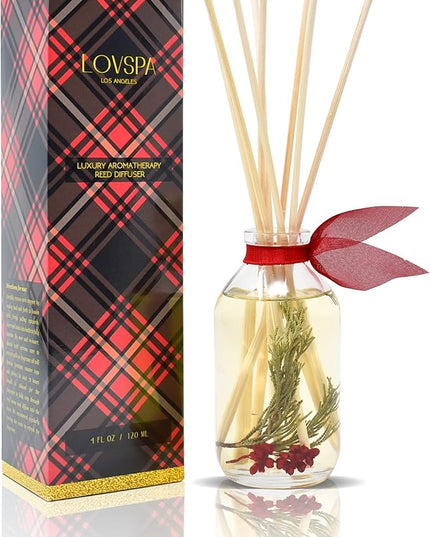 LOVSPA Reed Diffuser Set, Joy Winterberry Spruce Scented Oil Diffuser with Sticks, Home Fragrance Accessories for Bathroom Shelf Decor, Aroma Diffusers for Home or Office Desk, USA Made