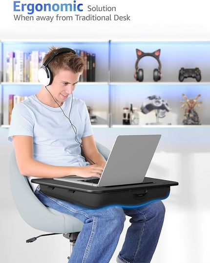 Lap Desk – L.DOCTOR Cushioned Lap Desks, Portable Laptop Desk for Bed, Couch & Floor, Washable Cushion, Built-in Phone & Tablet Slot, Fits 17.3" Laptop – Working, Writing, Gaming – Large, Black