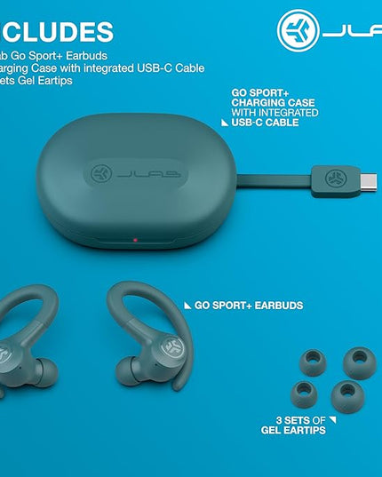 JLab Go Sport+ Wireless Workout Earbuds Featuring C3 Clear Calling, Secure Earhook Sport Design, 35+ Hour Bluetooth Playtime, and 3 EQ Sound Settings (Teal)