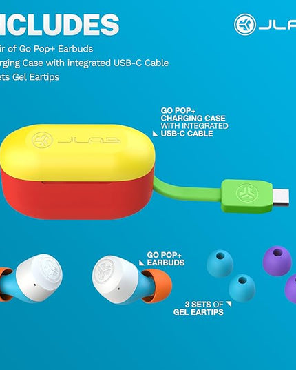 JLab Go Pop+ True Wireless Bluetooth Earbuds & Charging Case - Confetti, App Support, Dual Connect, IPX4 Sweat Resistance, Bluetooth 5 Connection, 3 EQ Sound Settings Signature, Balanced, Bass Boost