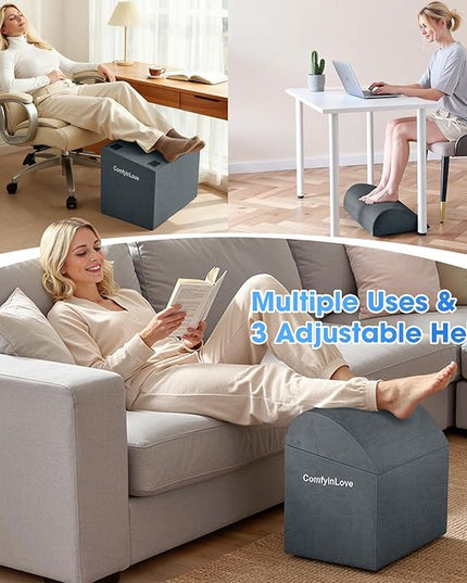 Foot Rest for Under Desk at Work - Non-Slip Foot Stool with 3 Adjustable Heights, Ergonomic Under Desk Footrest with Washable Cover for Desk, Home, Office, Car (Dark Grey)
