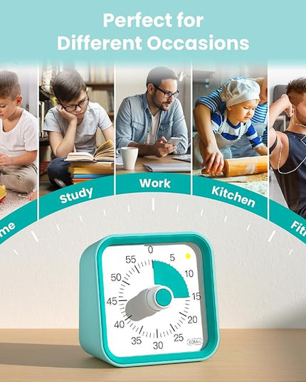 InfPokid Visual Timer for Kids with Pause Function, 60 Minute Countdown Timer for Kids Desk Study, Teaching, Kitchen Cooking, Office Meetings, Time Management for ADHD (Green)