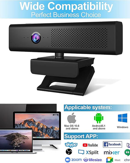 ROTOPATA Webcam with Speakers and Mic, Full HD 1080P/30FPS Computer Camera for Streaming Video Conference , 4 Noise-Cancelling Mics, Privacy Cover, 90°FOV, USB-A, Webcam for PC Desktop Monitor Laptop