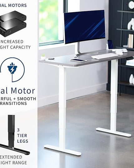 VIVO Electric 60 x 24 in Dual Motor Sit Stand Desk, Memory Height Adjustment, 2B Series, Dark Gray Top White Frame, DESK-KIT-2W6G
