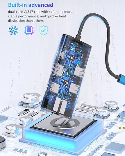 UtechSmart USB C Hub, Ethernet Multiport Adapter 6 in 1 USB C to HDMI Dock Compatible for MacBook Pro/Air, Chromebook, Dell XPS, HP and Type C Devices (Gigabit Ethernet 100W PD 4K HDMI USB 3.0) Blue