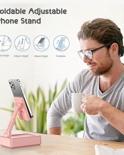 TechGlow Gifts for Men Women Foldable Cellphone Stand with Charging Function Birthday Gift Idea for Mom Dad Cool Gadget Tech Gifts-Pink