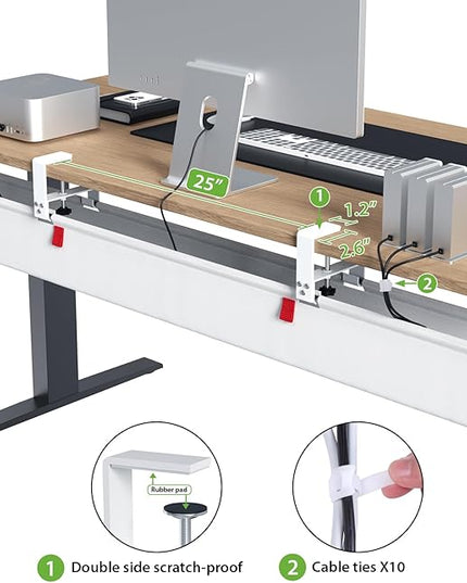 KEEGH Extra Large 48" Under Desk Cable Management Tray - Under Desk Cord Management - Clamp/Screw Mount - Support Upto 70lbs - Fabric Wire Management - Cable Raceways Cord Hider for Office/Home, White
