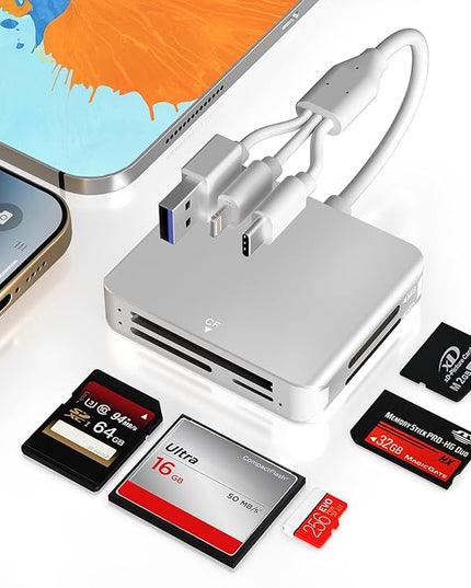 Memory Stick Pro Duo Adapter - 5 in 1 MS/SD/TF/CF/XD Card Reader Multi Camera Phone Adapter with Lightning/USB C/USB OTG, Use for Android iPhone 16/15/14 iPad Mac PC Laptop Memory Stick Pro Duo Mark2